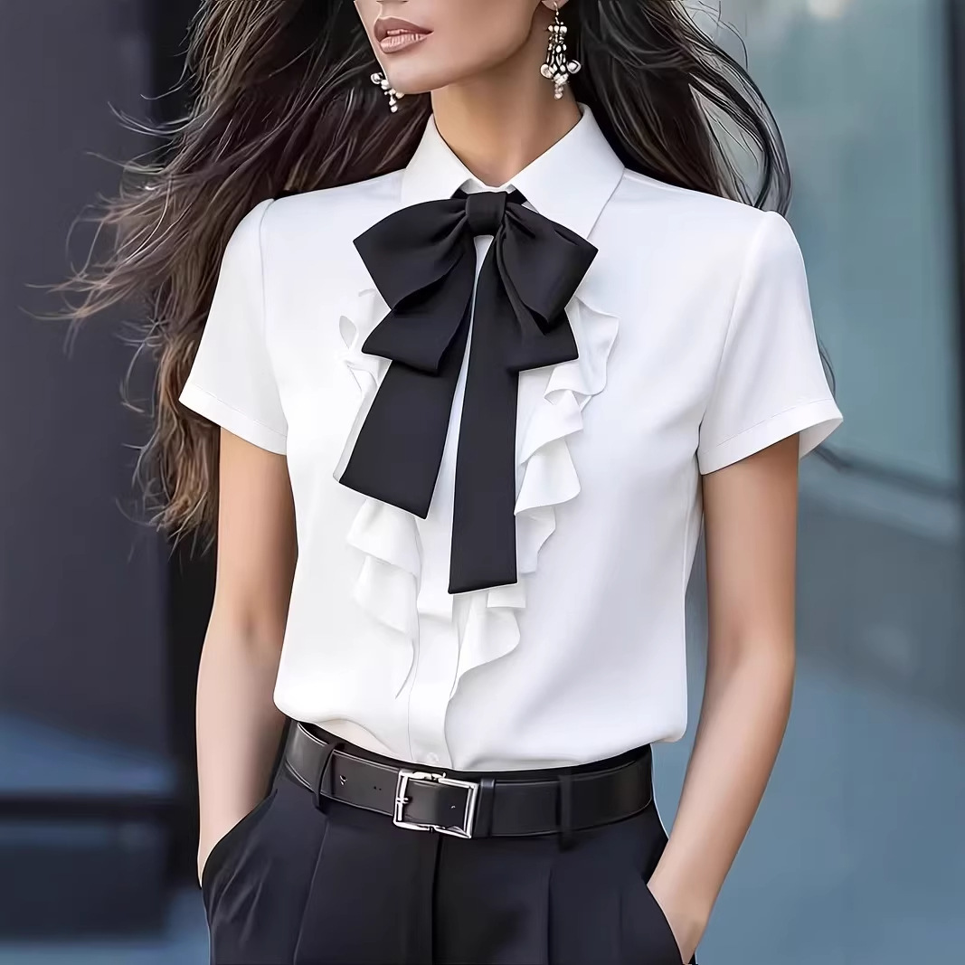 Shirt Camp Collar - Women Short Sleeve Shirt with Large