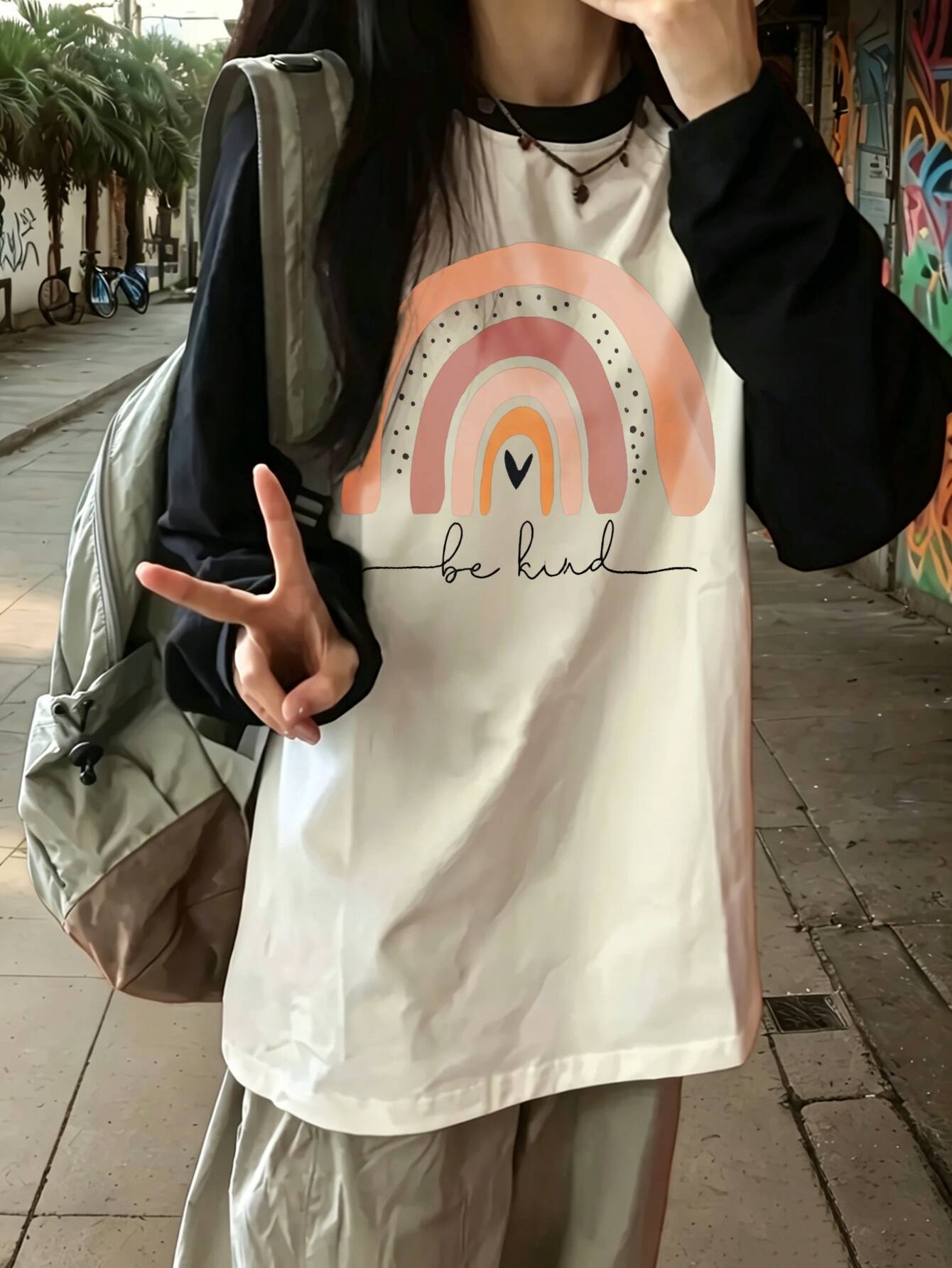 harajuku vintage Casual Rainbo - огляд і ціна Tee Graphic Print