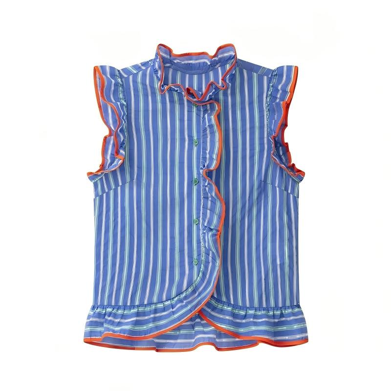 Women's blue vertical striped  - огляд і ціна Shirt Camp Collar