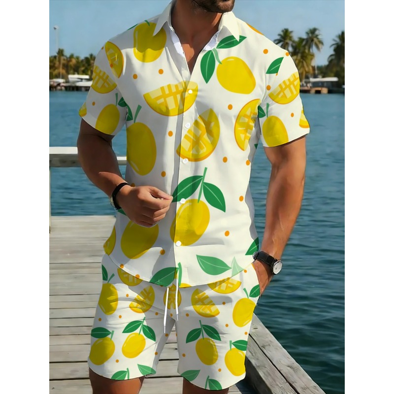 Men Linen Print Short Sleeve S - огляд і ціна Short Linen Drawstring