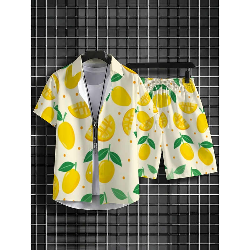 Men Linen Print Short Sleeve S - огляд і ціна Short Linen Drawstring
