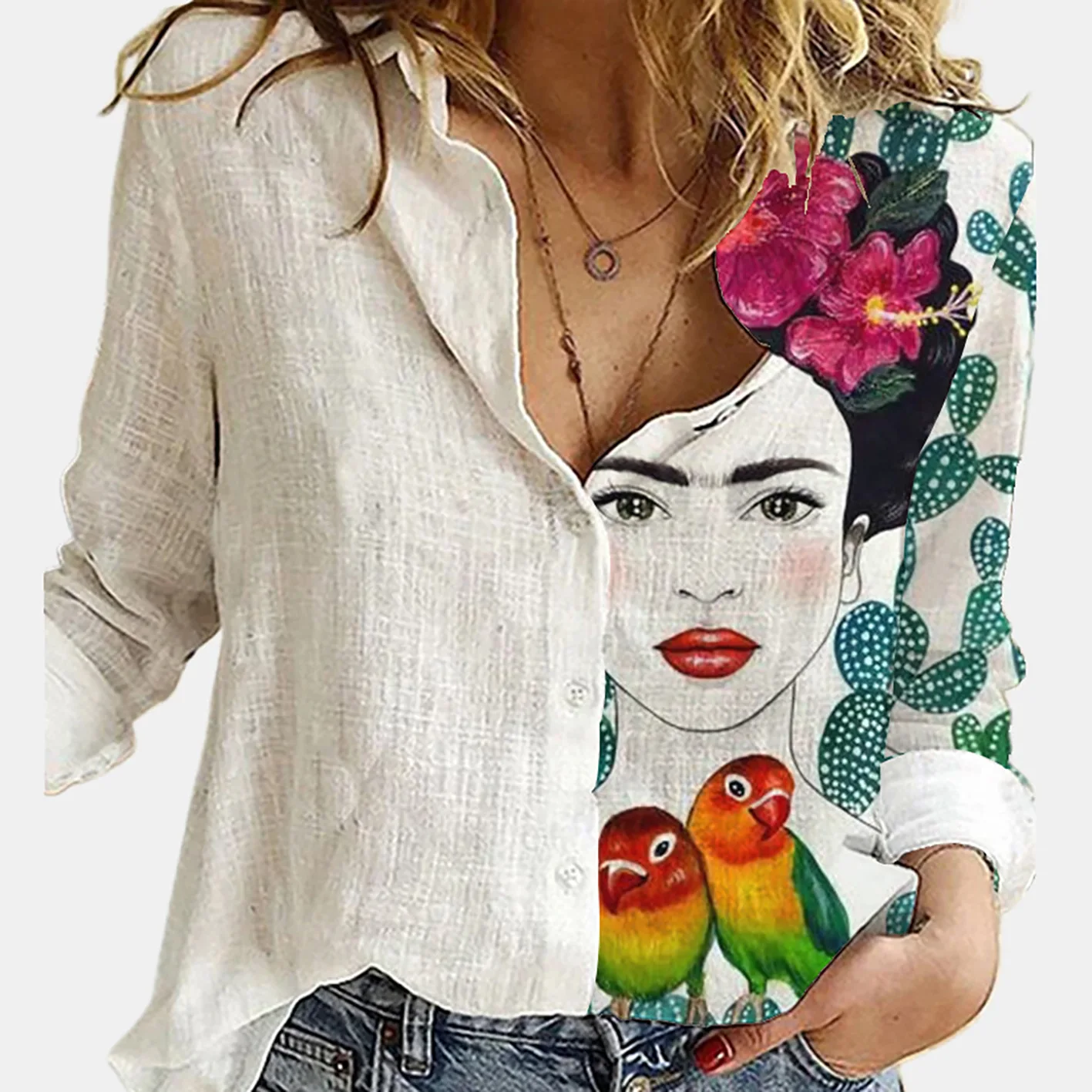 Women Spring And Autumn Long S - огляд і ціна Shirt Camp Collar